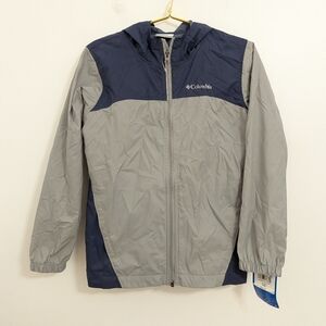 NWT Columbia Kids Medium (10/12) Gray and Blue Hooded Raincoat Jacket‎